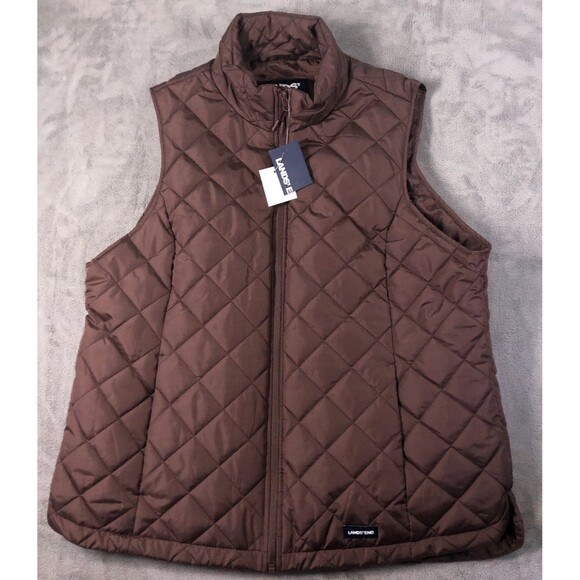 Lands' End Jackets & Blazers - Lands End Quilted Vest Womens Size XL Brown Full Zip Pockets Outdoors NEW